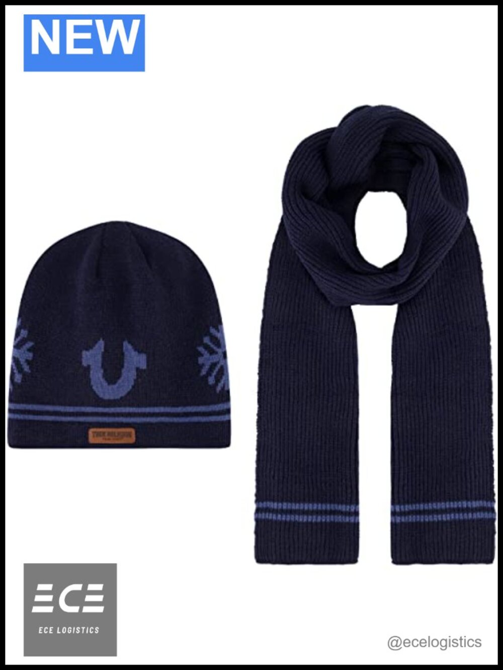 Ribbed Knit Beanie Hat and Scarf Set Long Winter Cap End Stripes Unisex